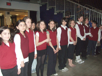 Dewson students sing O Canada at Ricoh Coliseum , Hockey Game . 001