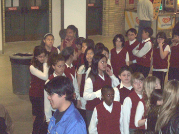 Dewson students sing O Canada at Ricoh Coliseum , Hockey Game . 003