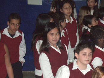 Dewson students sing O Canada at Ricoh Coliseum , Hockey Game . 006