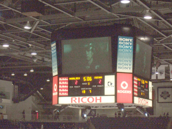 Dewson students sing O Canada at Ricoh Coliseum , Hockey Game . 018