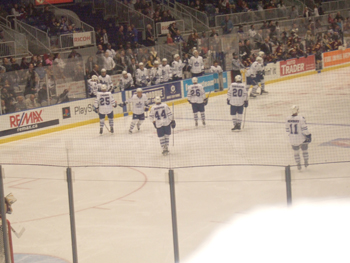 Dewson students sing O Canada at Ricoh Coliseum , Hockey Game . 030