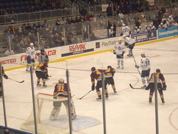 Dewson students sing O Canada at Ricoh Coliseum , Hockey Game . 031