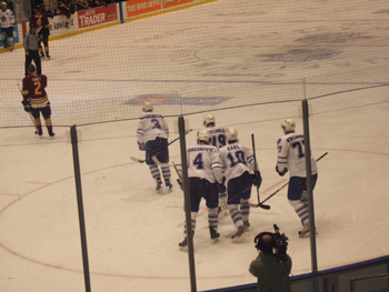 Dewson students sing O Canada at Ricoh Coliseum , Hockey Game . 041